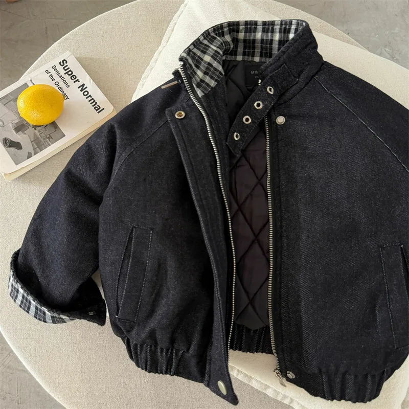 Children's Jacket 2026 Winter New Boys and Girls Color Block Thickened Jacket Baby Zipper Shirt Trendy