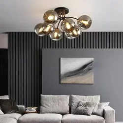 Industrial Vintage Ceiling Light Transparent Smoke Grey Glass Lamp Design Black and Gold Lamp Bedroom Dining Room Decor Light