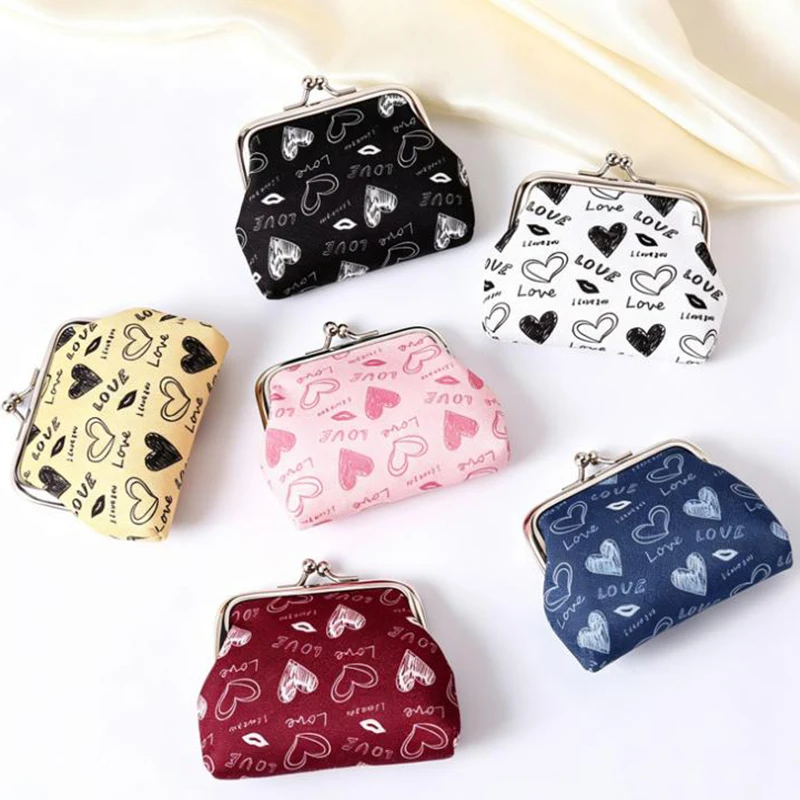 Love printed change bag mouth gold girl mini button small bag cute girl heart storage bag keychain bag