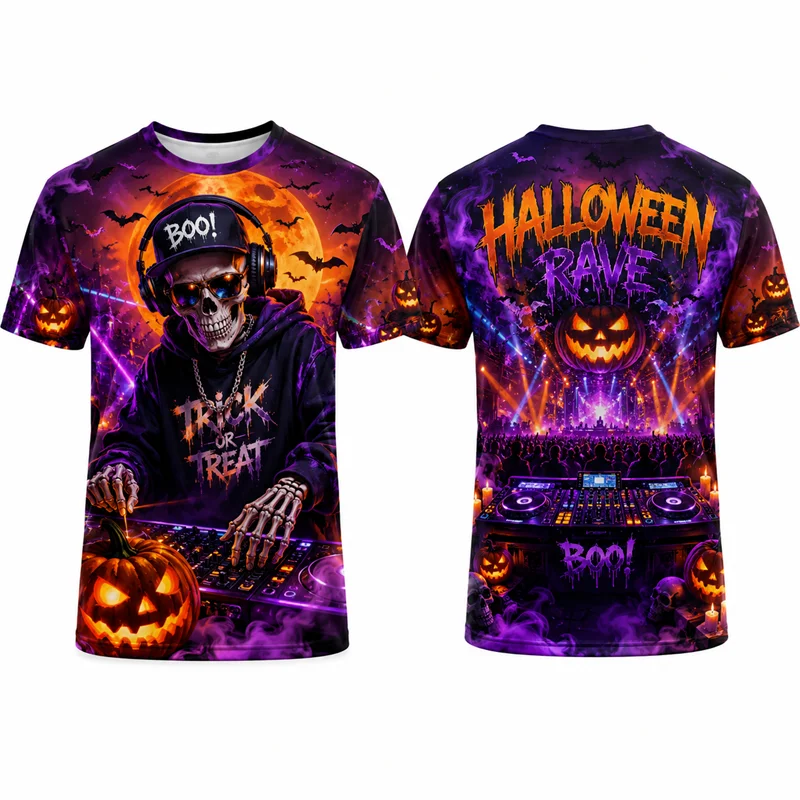 Zombie Diner Halloween T Shirt 3D Graphic Print Horror Waitress Pumpkin Short Sleeve Crew Neck Unisex Retro Party Streetwear Top