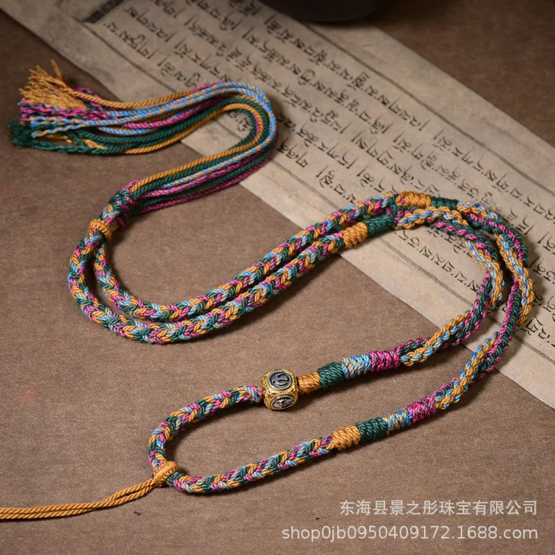 

New Tibetan Hand Rub Cotton String HandmadeDIYNecklace Pendant Rope Hand Painted Thangka Beeswax Lanyard Braided Rope Wholesale