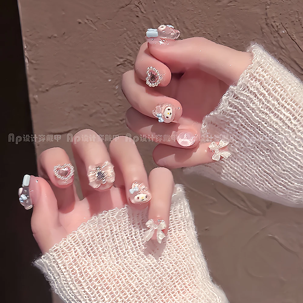 Nail Sticker Art Tools Handmade My Melody Super Cute Kawaii Three-Dimensional Short Nails Press On Nails Decal