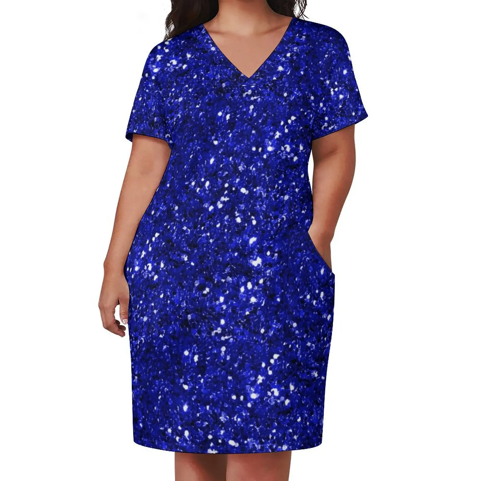 Royal Blue Sparkly Glitter Confetti Loose Pocket Dress womens dress Summer women