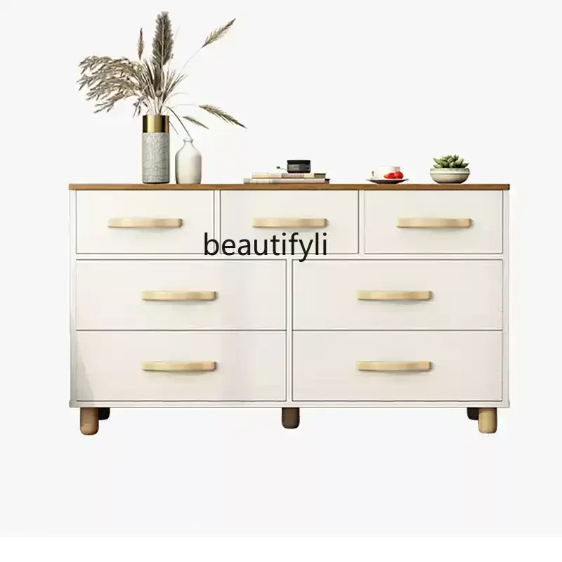 

Bedroom simple drawer storage large capacity storage chest Nordic bedside household cream wind