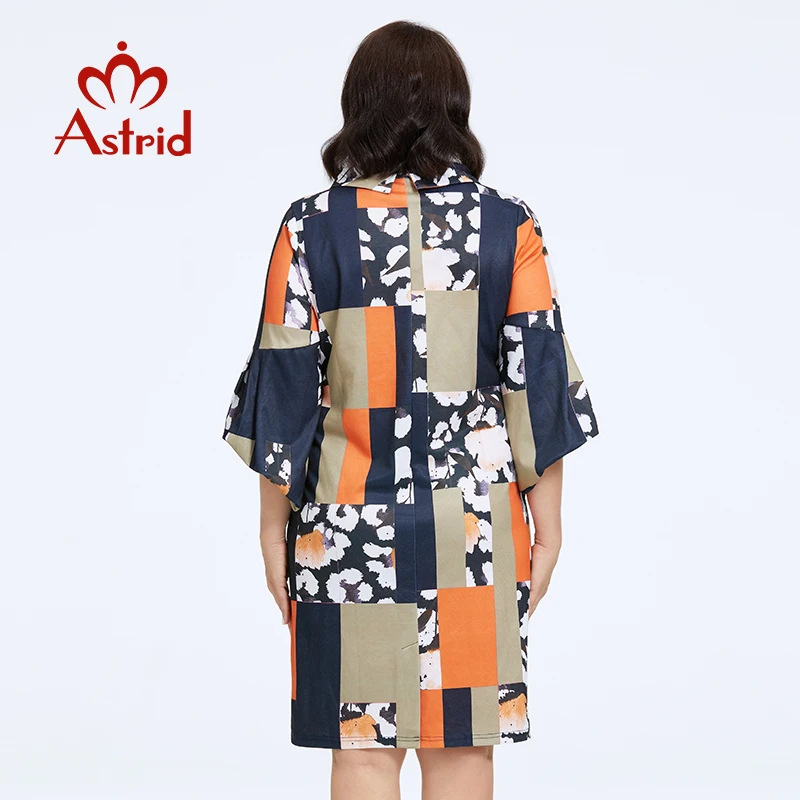 Astrid Women\'s Dresses 2023 Oversized Contrast Color Print Loose Ladies Midi Party Dresses Flared Sleeve Office Female Clothing