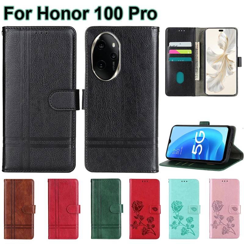 For чехол на Honor 100 Pro Case Leather Book Stand Flip Capa Wallet Cover for Carcasas Honor 100 Pro MAA-AN10 Mujer Hoesje 6.78