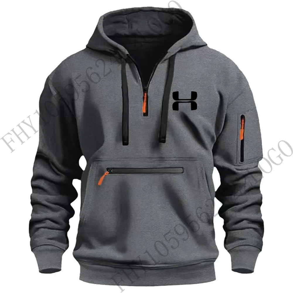 Sweat à capuche chaud avec poches pour bras pour hommes, pull de jogging, multi-fermeture éclair, sports de plein air, loisirs, fitness, mode, hiver, nouveau