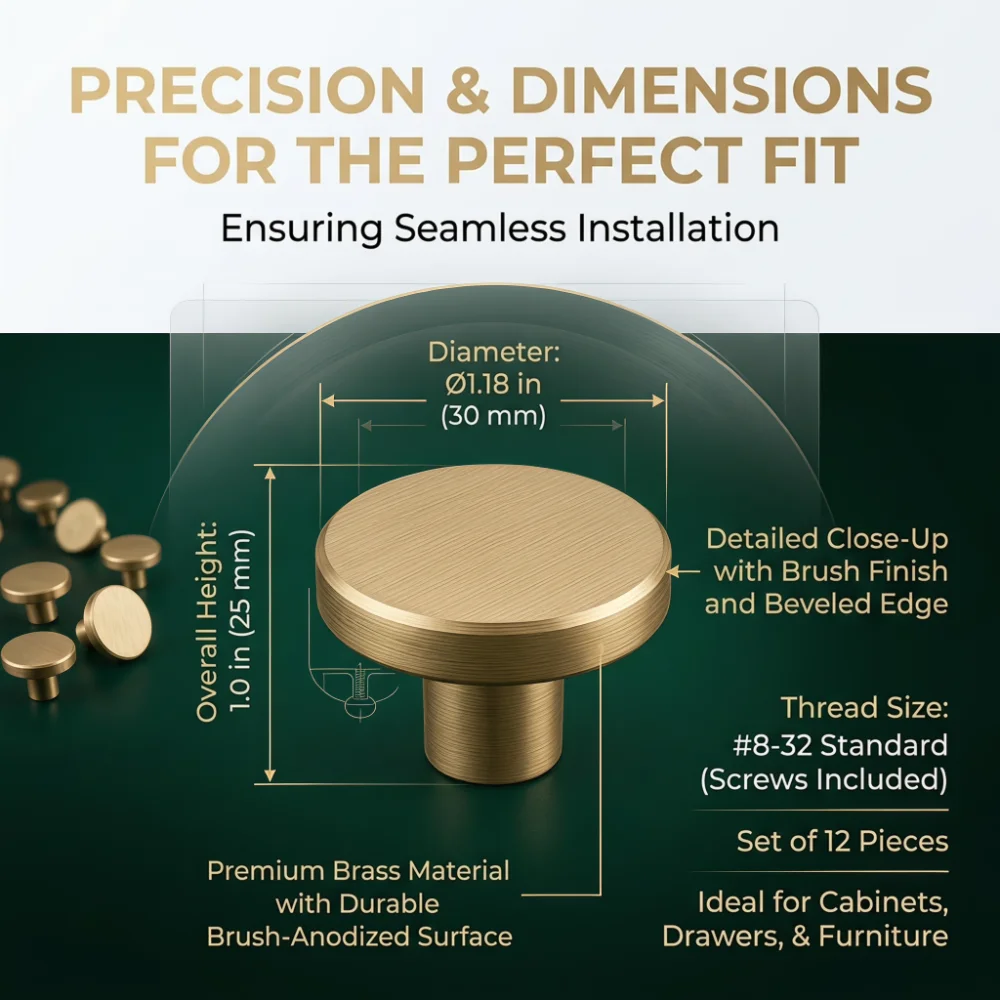 1-12PCS Golden Round Cabinet Handles Minimalist Aluminum Alloy Drawer Pulls for Drawers Cabinets