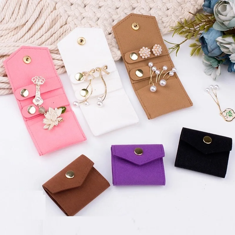 10pcs/lot Portable Microfiber Snap Button Necklace Ring Earrings Jewelry Packaging Display Bag For Travel And Outings