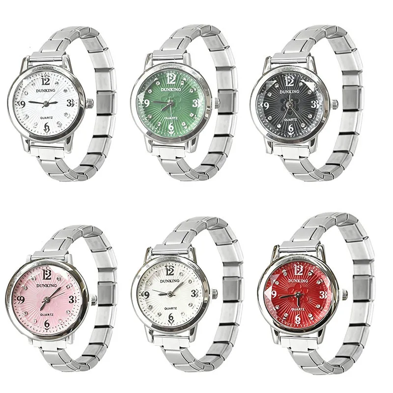 Fashion Elegant Lady Round Dial Rhinestone Module Watch DIY Combination Stainless Steel Band Female Quartz Wristwatch
