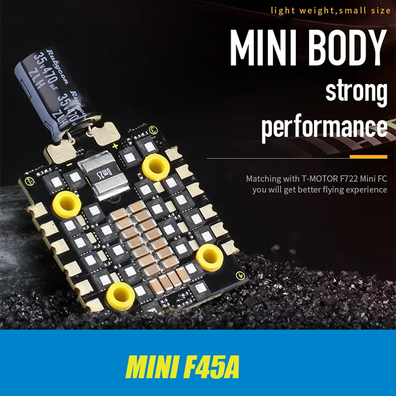 

T-Motor MINI F45A 3-6S BLHeli32 4In1 ESC Поддержка DShot150/300/600/ProShot1000 20*20 мм, совместимый с F722 mini FC для FPV Drone