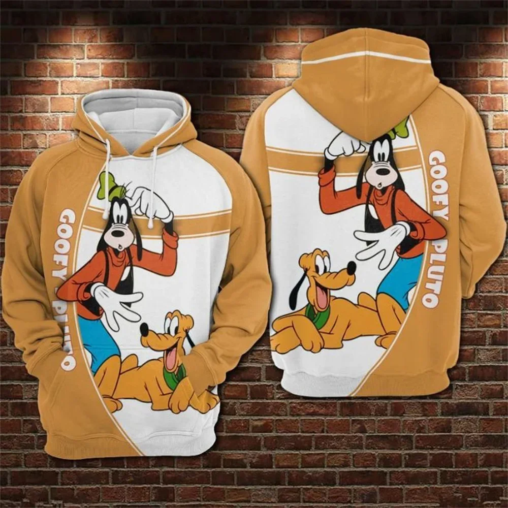 Sweat à capuche dessin animé Disney pour hommes et enfants, sweat à capuche Goofy 3D, impression numérique, pull rétro décontracté, style de rue, mode, 2024