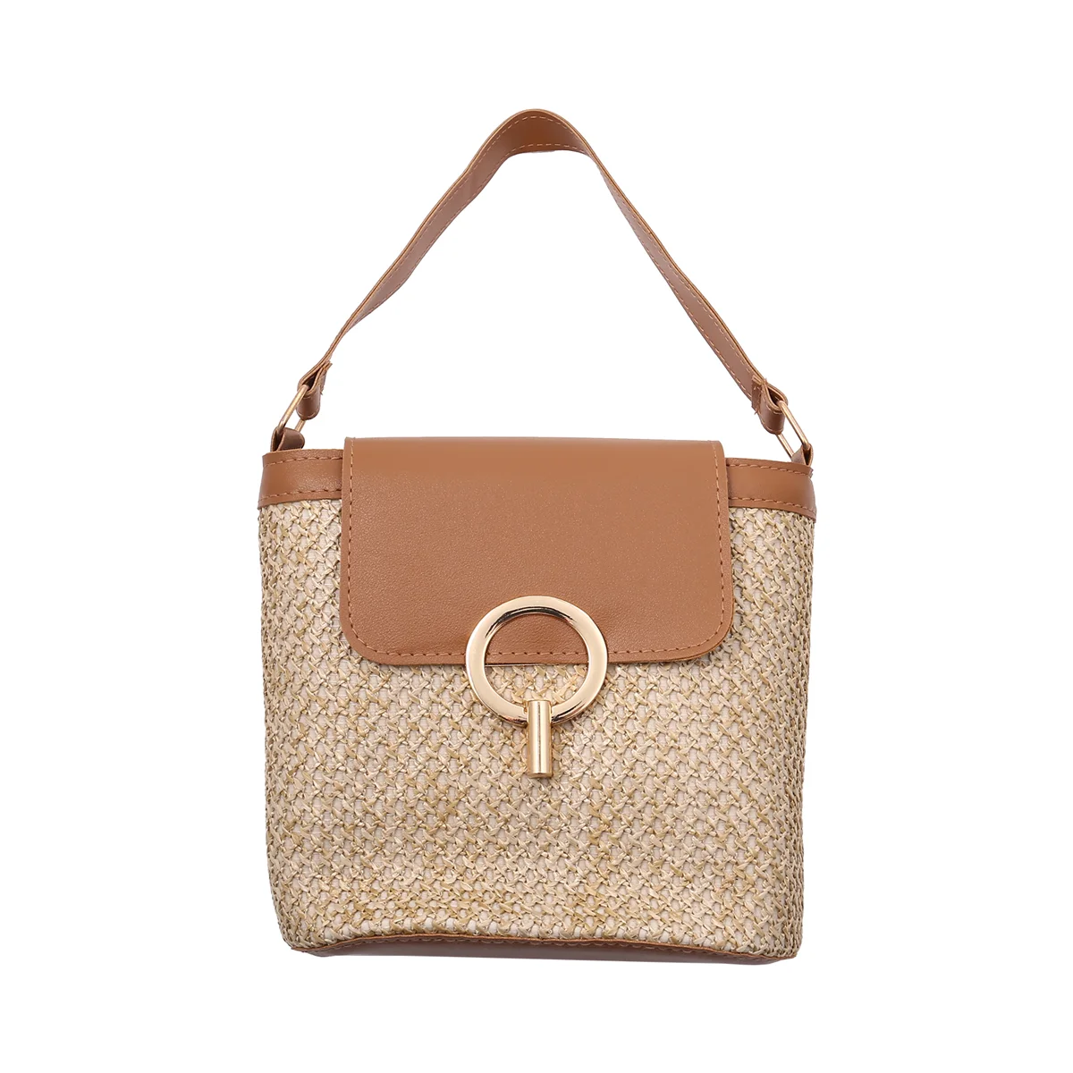 ABQR Borse a secchiello piccole in paglia per donna Borse a tracolla estive Borse da viaggio e borsette da donna Borsa a tracolla semplice da donna Marrone