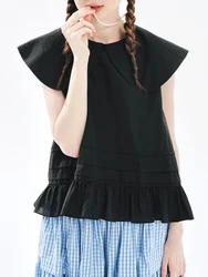 imakokoni 2024 Summer New Artistic Commuter Big Collar Doll Collar Sleeveless Shirt 244692