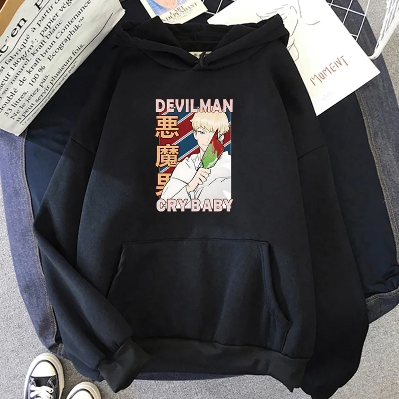 

Популярные аниме Devilman Crybaby с капюшоном с принтом для мужчин и женщин, винтажные толстовки в стиле манга, повседневная свободная уличная одежда, толстовка унисекс в стиле Харадзюку