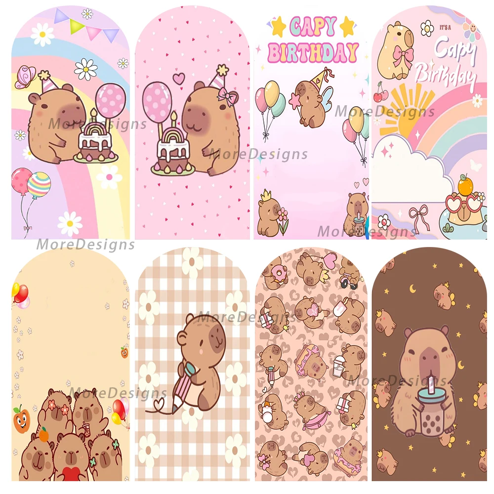 

Cartoon Capybara Arched Covers Photo Backdrop Baby Shower Girls Birthday Party Photography Backdrop Props