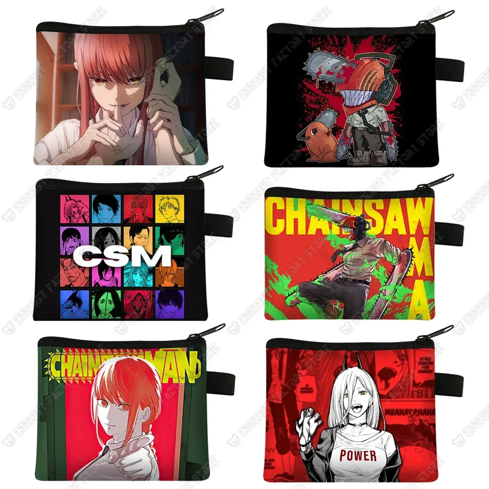 Monederos de Anime para hombre, monedero de motosierra, Denji, Pochita, Makima, Power Manga, monedero, tarjeta de crédito, auriculares, monedero