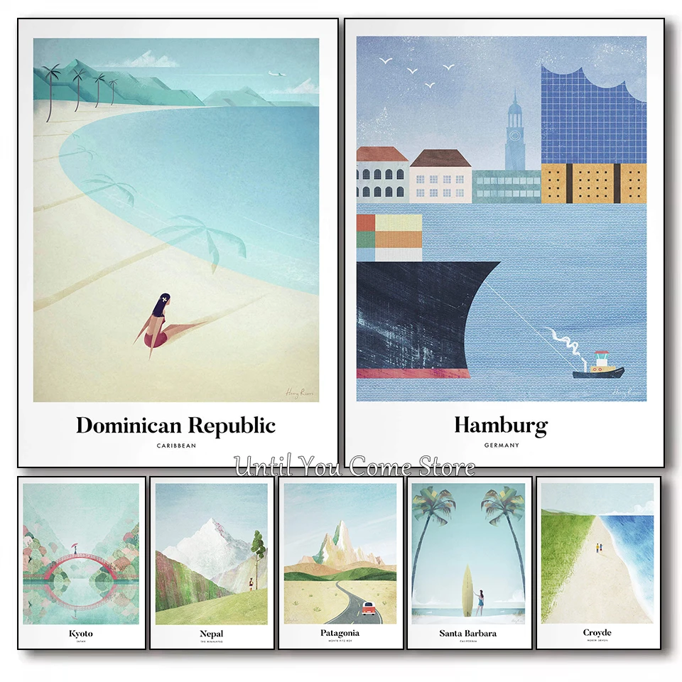 Henry Rivers Minimalist Travel Series Poster Print Canvas Art Pictures Home for Bedroom Wall Modern Decor Frameless Painting