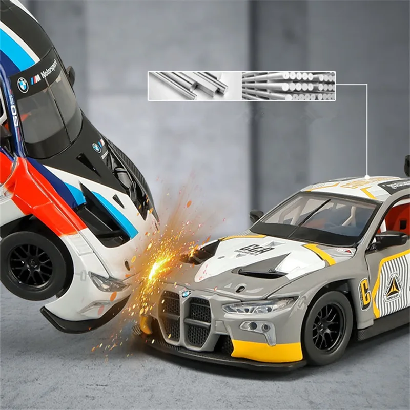 1:32 BMW M4 GT3 Alloy Sports Car Model Diecast Metal Toy Race Car Vehicles Model Simulation Sound and Light Collection Kids Gift