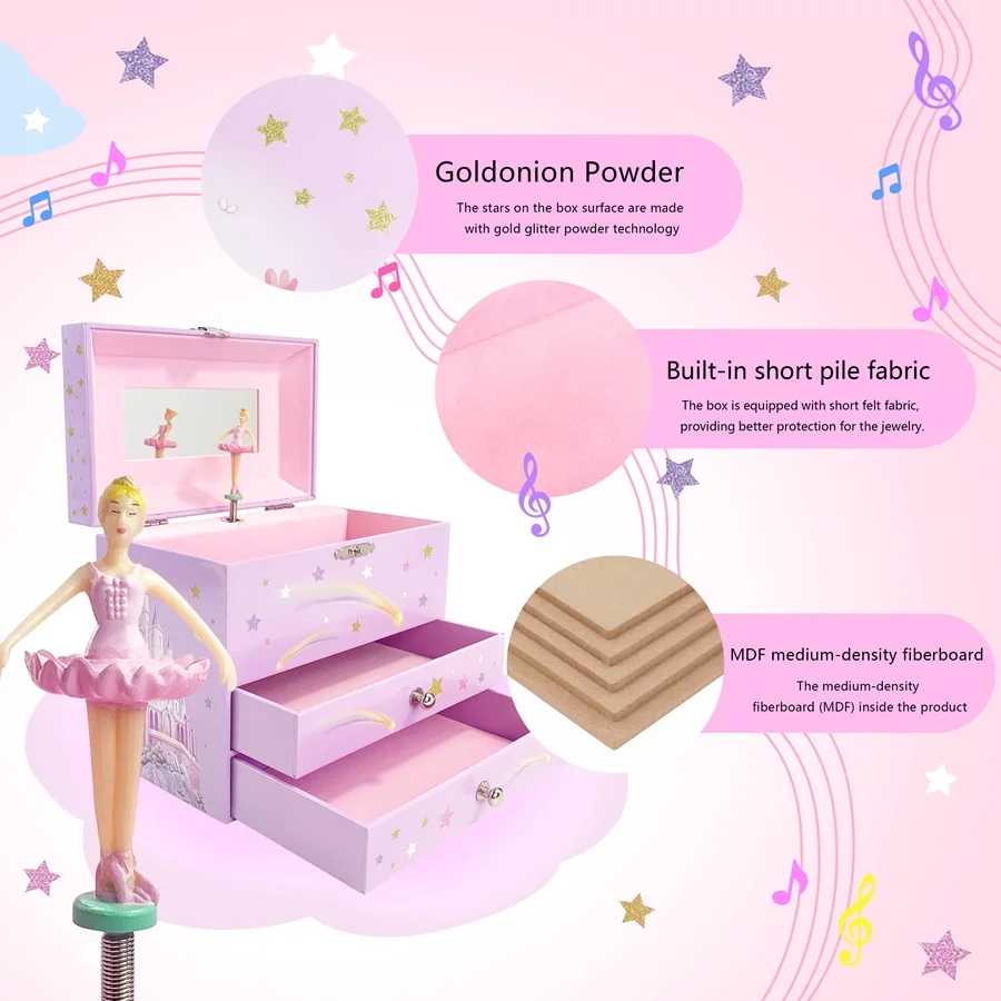 🔥 Hot Sale! Princess Musical Jewelry Box for Girls - Purple Unicorn Star Storage Organizer with Drawers, Perfect Birthday/Chris