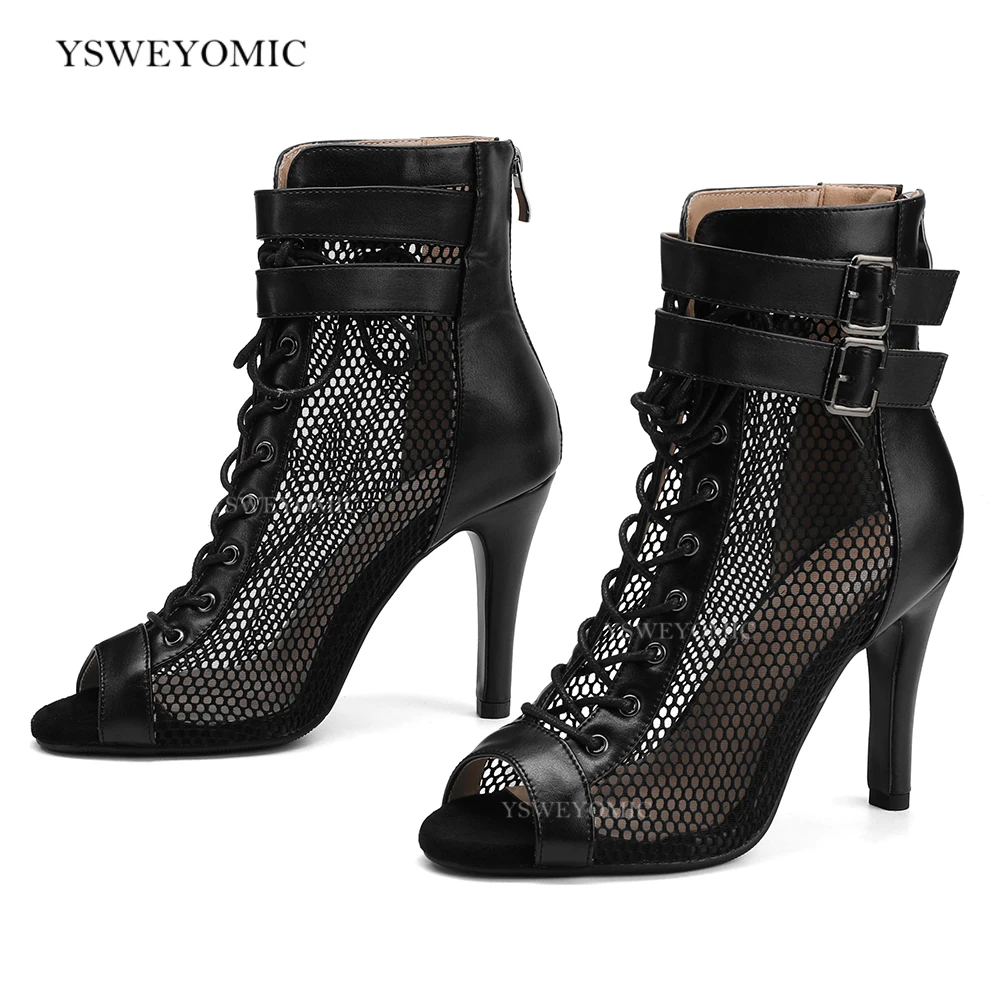 Leopard Black Leather Dance Booties Jazz Dance Shoes Customized Heel 7.5cm 9.5cm Rubber Sole Suede Sole Latin Dance Heels Shoes