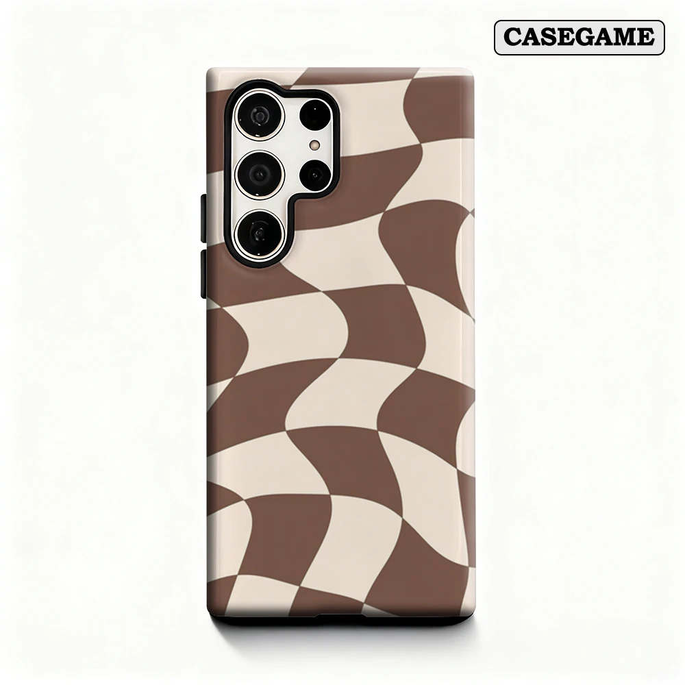Wavy Checkers Phone Case for Samsung Galaxy S25 Ultra S24 S23 Ultra Plus Shockproof Double Layer Back Cover