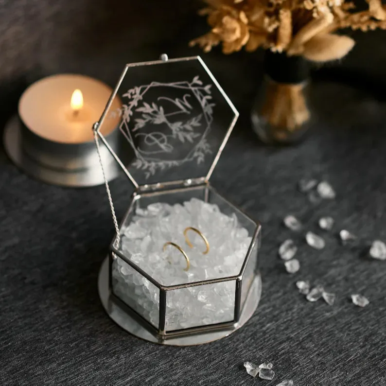 

Custom Hexagonal Glass Ring Box Wedding Engagement Jewelry Box Proposal Ring Storage Gift Box