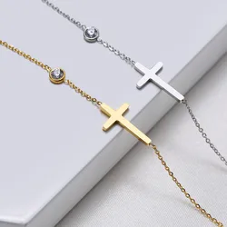 Huitan Fashion Cross Bracelet Thin Link Chain for Women Daily Wear Fashion Hand Accessories Couple Friend Bracelet Hot Jewelry