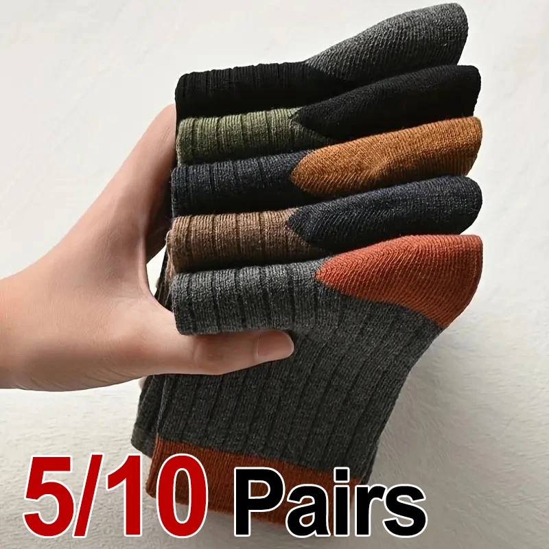 

5/10 пар мужских осенне-зимних спортивных носков в стиле ретро, модные полосатые, устойчивые к запаху, впитывающие пот, подходящие всесезонные повседневные носки