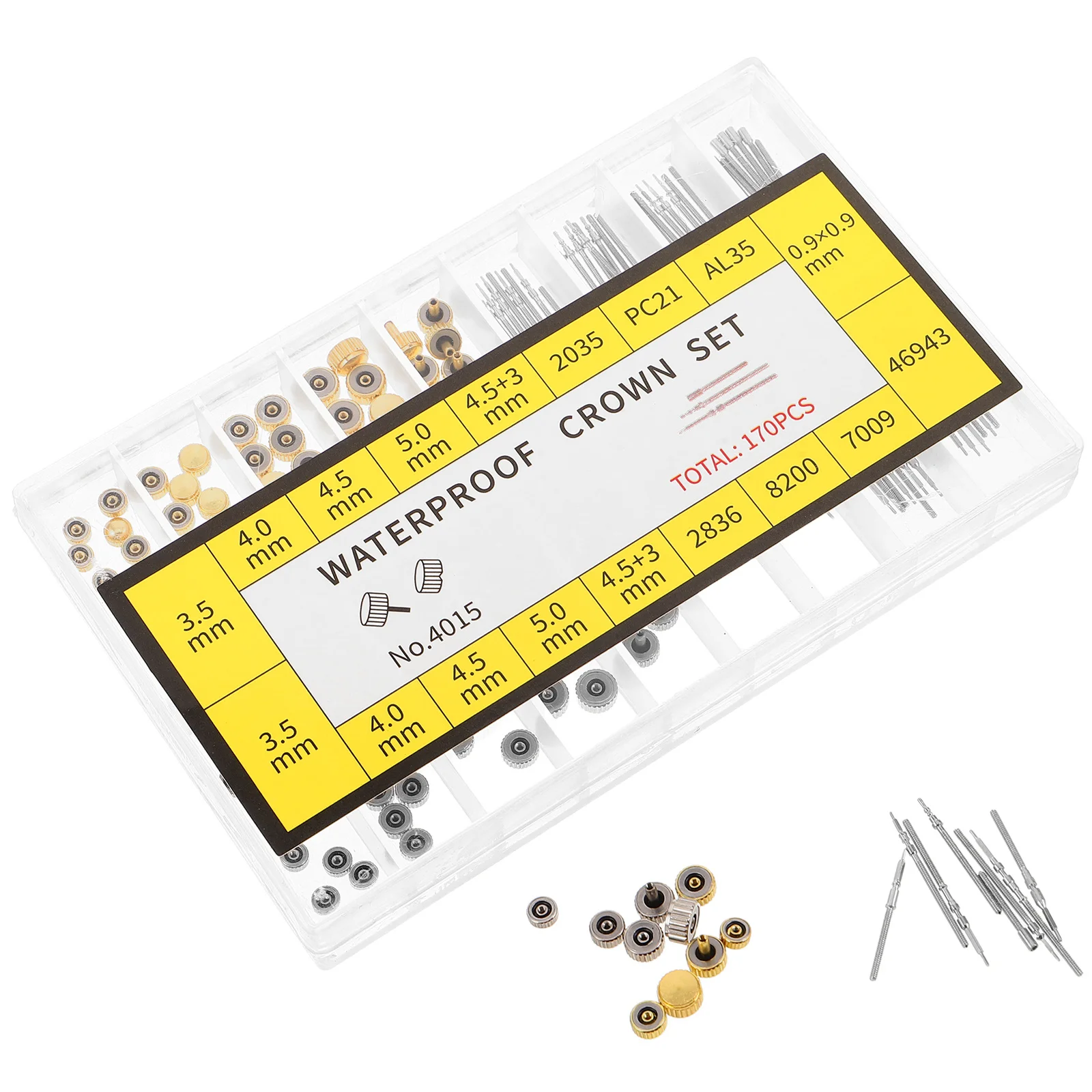 

1 Box Assorted Watch Crown Parts Gold Repair Kit Portable Storage Box Watch Repair Tool Accessory Watchmaking Tools