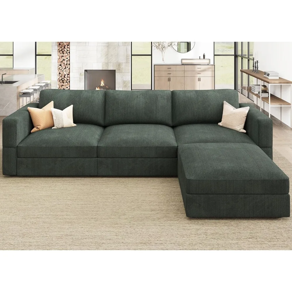 

Modular Sectional Couch with Storage Corduroy Sectional Sofa with Chaise L Shaped Sectional Couches for Living Room,Green