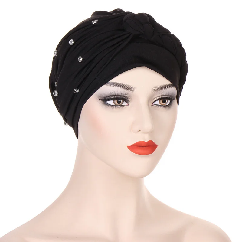 KepaHoo Glitter Diamonds Turbans For Women Muslim Braid Turban Cap islamic Head Wrap Indian Turbante Hat Hair Cover Chemo Caps