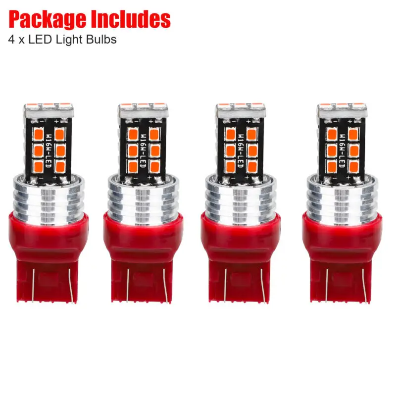 4pcs 7443 7440 LED Red Strobe Flash Blinking Brake Stop Tail Parking Light Bulbs
