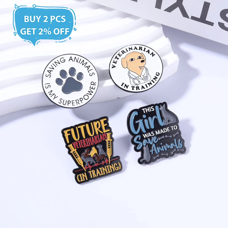Cute Pet Enamel Pins SAVING ANIMALS IS MY SUPERPOWER Metal Brooches Fashion Lapel Badge Backpack Clothes Jewelry Gift for Friend