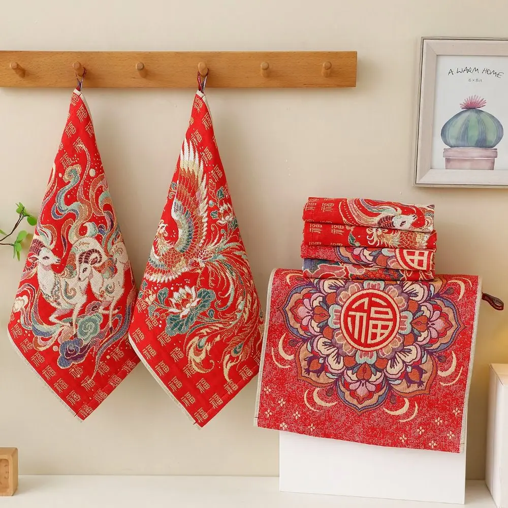 New 34x40cm Large Hand Towel 4 Layer Cotton Gauze Good Luck Kitchen Towel Decorative Quick Dry Tea Towel Lamb Year Gift
