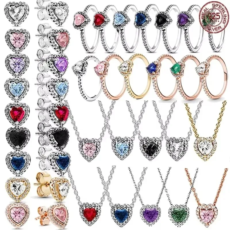 

925 sterling silver crystal heart-shaped ring necklace earrings sparkling luxury zircon women's jewelry exquisite holiday gift