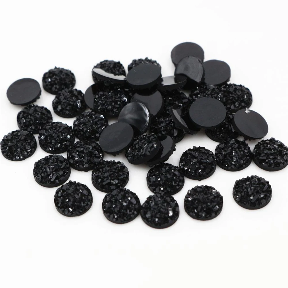 New Fashion 8mm 10mm 12mm 40pcs Pure black Colors Natural ore Style Flat back Resin Cabochons For Bracelet Earrings accessories