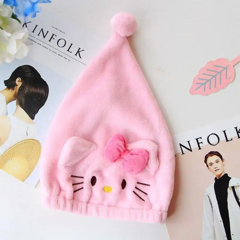 

Sanrios Kawaii Шапочка для душа Hello Kittys Симпатичная шапочка для сушки волос Новый стиль Быстросохнущая шапочка для ухода за волосами Домашний принт Горячая распродажа Высококачественные подарки