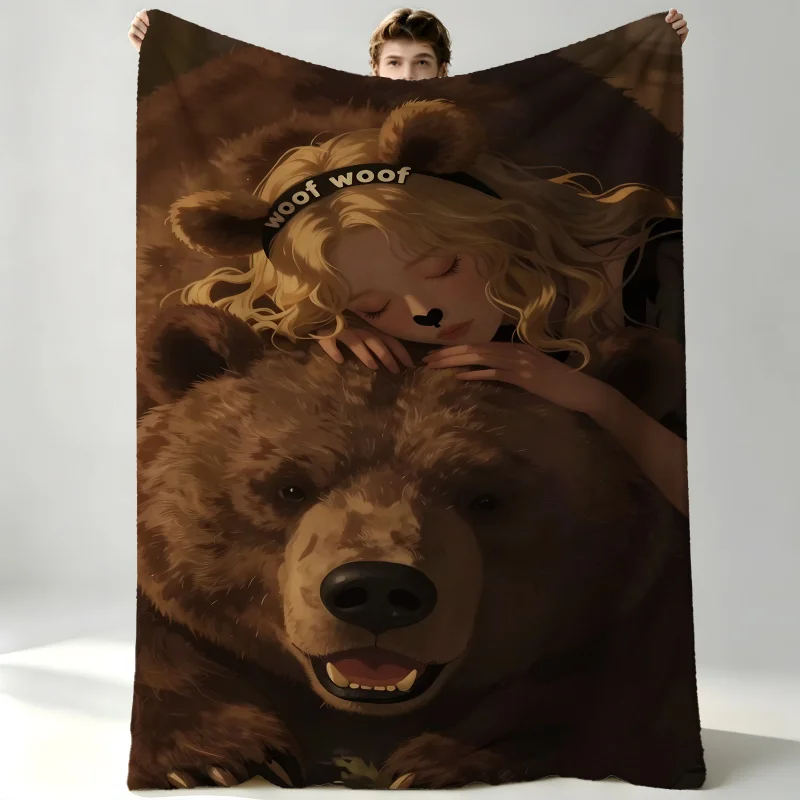 Couverture en flanelle avec imprimé Cozy Bear Embrace de la série Euphoria Saison 3, couverture chaude, cadeau idéal pour le canapé, la sieste ou le camping