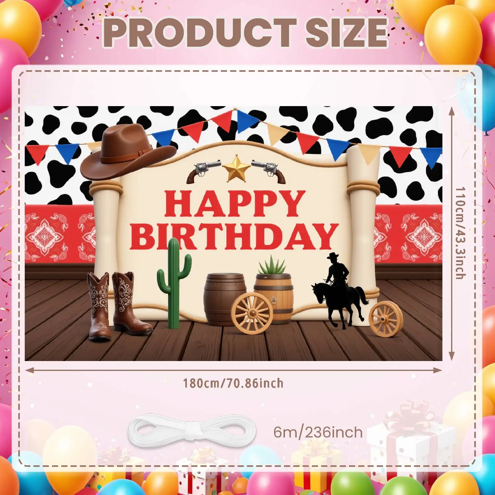 Rodeo Birthday Banner Cowboy Riding  Rodeo Party Display Wild West Birthday Banner Gold Star Embellishment