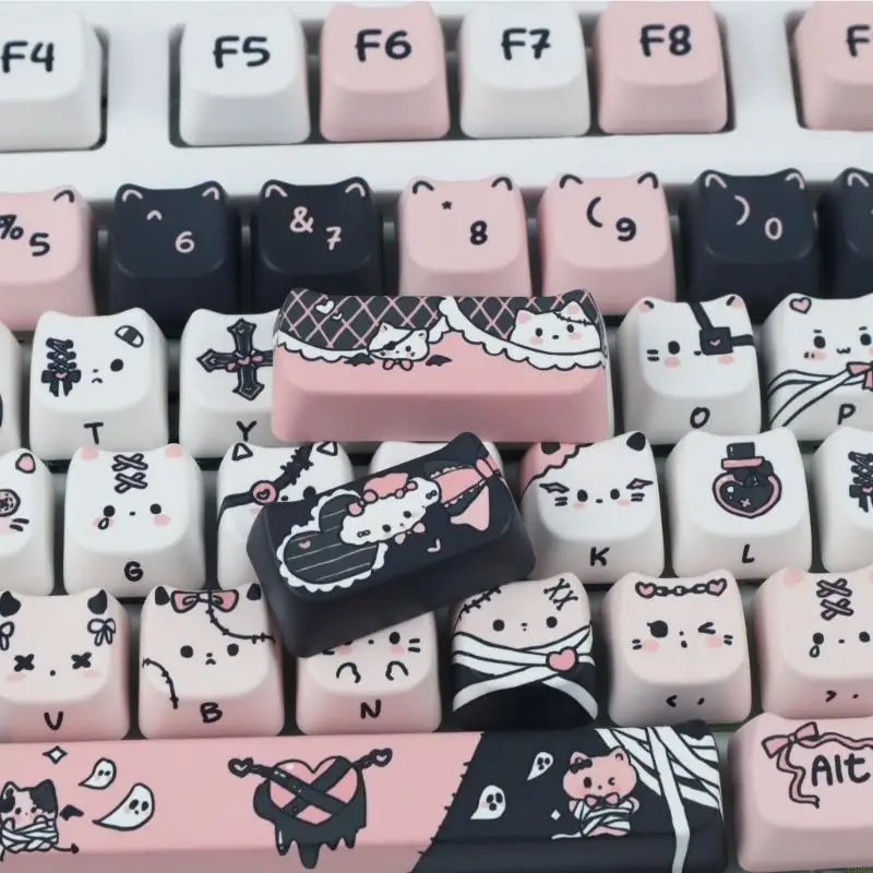 F68C المتانة Heat Sugmations Keycap مع نمط القطط الممتعة ل 61 87 96 98 104