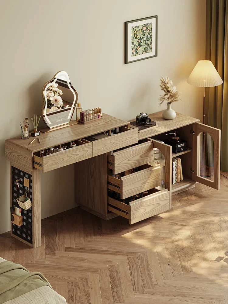 Nordic Ash Storage Integrated Bedroom Simple Cloud Mirror Storage Log Makeup Table