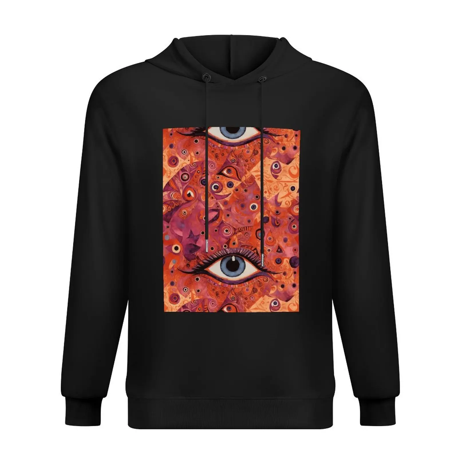 باتيك 6 - نمط الباتيك عين الشر - هوديي برتقالي وأحمر ملابس رجالية بقلنسوة للخريف #1