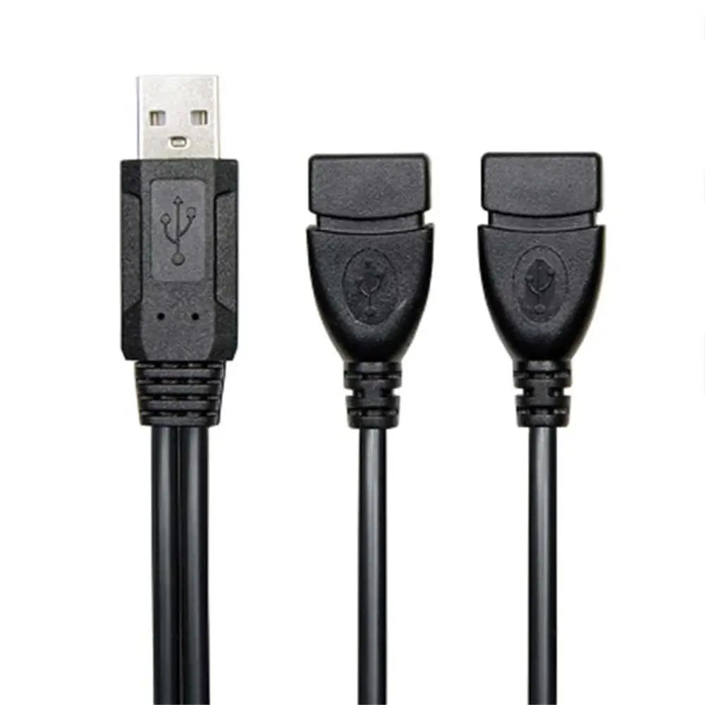 Black Portable Power Cord Power Adapter Dual Female USB2.0 USB Extension Y Cable Data Cables Y Splitter