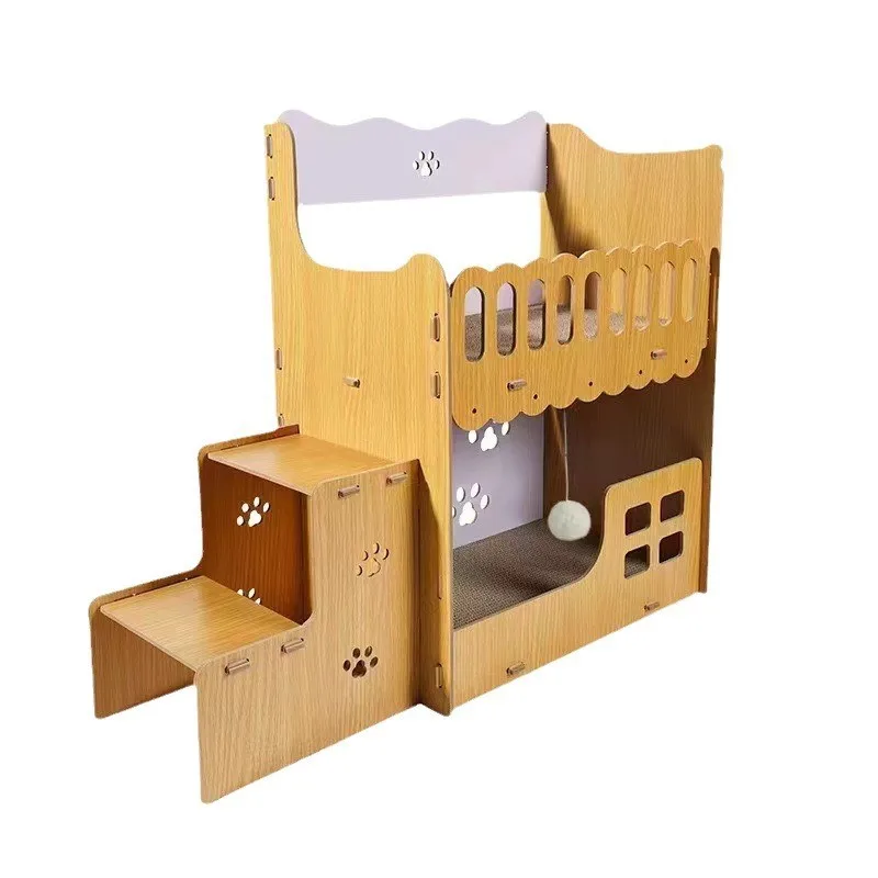 HONEY PET Corrugated Square Cat Nest Wooden Replaceable Cat Claw Board Bed Vertical Double Layer Villa Accessories Scraper