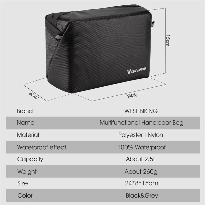 WEST BIKING Bicycle Handlebar Bag Waterproof Portable Multifunctional MTB Road Bike Bag Accessories Cycling Frame Front Tube Bag