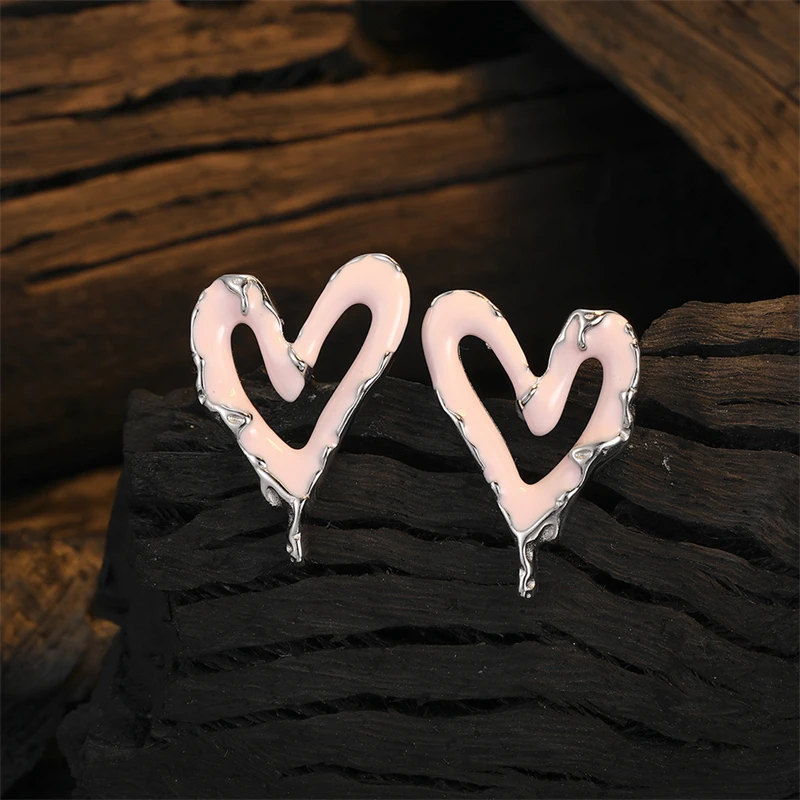 

925 Sterling Silver Cherry Blossom Pink Heart Stud Earrings for Women Sweet Elegant Wedding Jewelry Gift