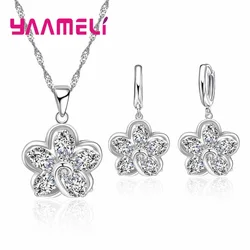 Free Shipping Trendy Bridal Wedding 925 Sterling Silver Jewelry Sets For Women Statement Necklaces Earrings Set Lady