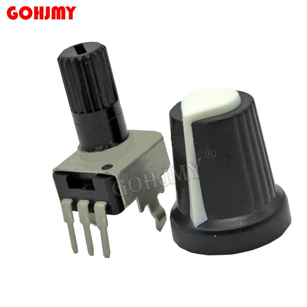 5Set=10PCS RV09 3pin Vertical 1K ~ 500K Ohm Adjustable Resistor Seal Potentiometer for Arduino with knob White cap (5PCS+5PCS)