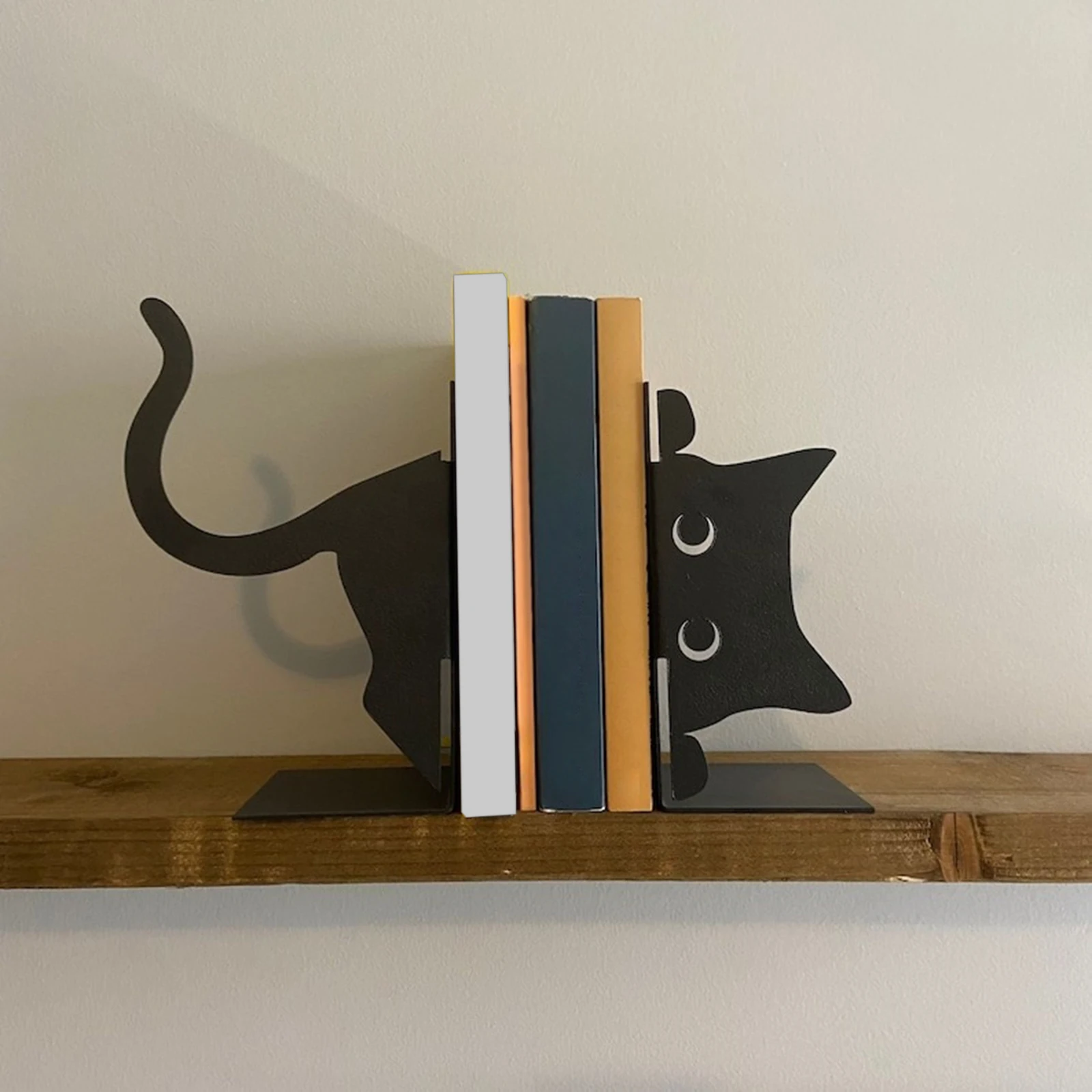 Decorative Cat Bookend Black Cat Book Stopper Stylish Animal Sculpture Decoration Support for Office Kids Room Desk Home Shelves